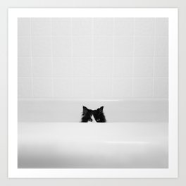 Water Please - Black and White Cat in Bathtub Art Print
