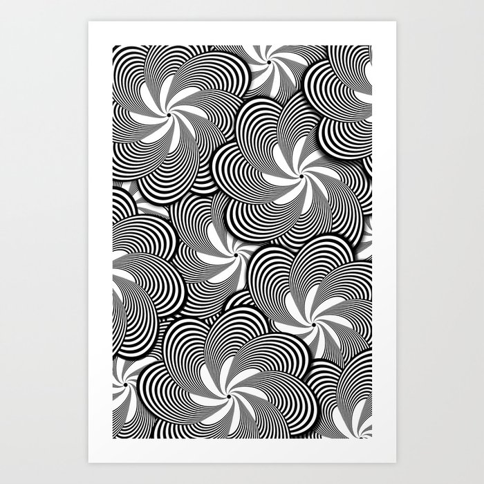 Fun Black and White Flower Pattern - Digital Illustration - Graphic Design Art Print