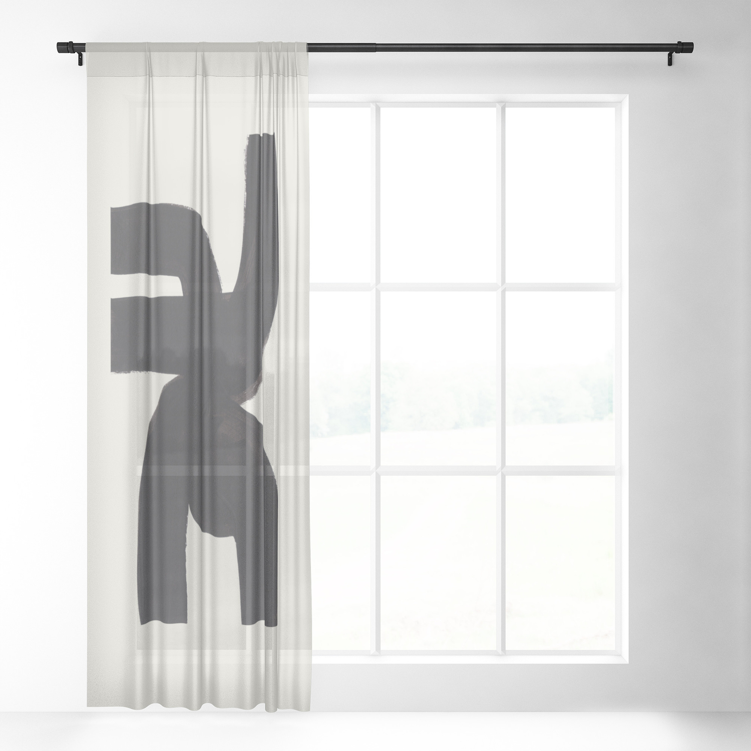 Black White Minimalist Abstract Shapes Patterns Black Ink Painting Sheer Curtain By Enshape Society6