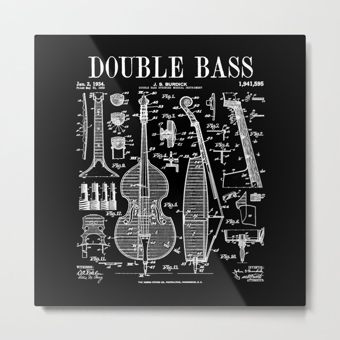 Double Bass Player Bassist Musical Instrument Vintage Patent Metal Print