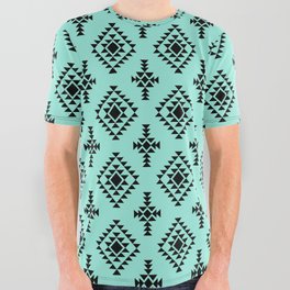 Seafoam and Black Native American Tribal Pattern All Over Graphic Tee