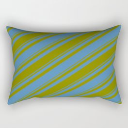 [ Thumbnail: Blue and Green Colored Striped Pattern Rectangular Pillow ]