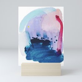 PYT: a minimal abstract mixed media piece on canvas in blues, pink, purple, and white Mini Art Print