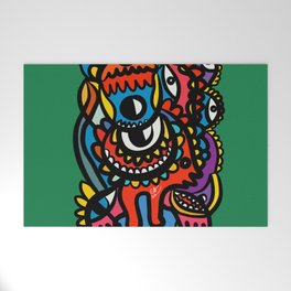 Graffiti Cool Creatures on Green Background by Emmanuel Signorino Welcome Mat
