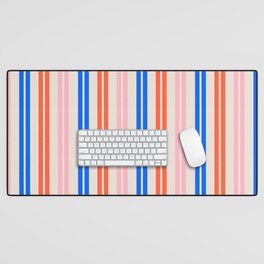 Classic Double Stripe Pattern in Royal Blue, Pink, and Orange Desk Mat