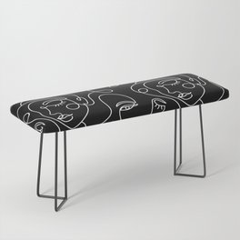 Seamless pattern with abstract faces on black. Bench