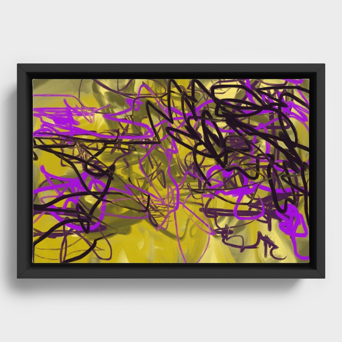 Yellow & Purple Energy Swarm Abstract Framed Canvas