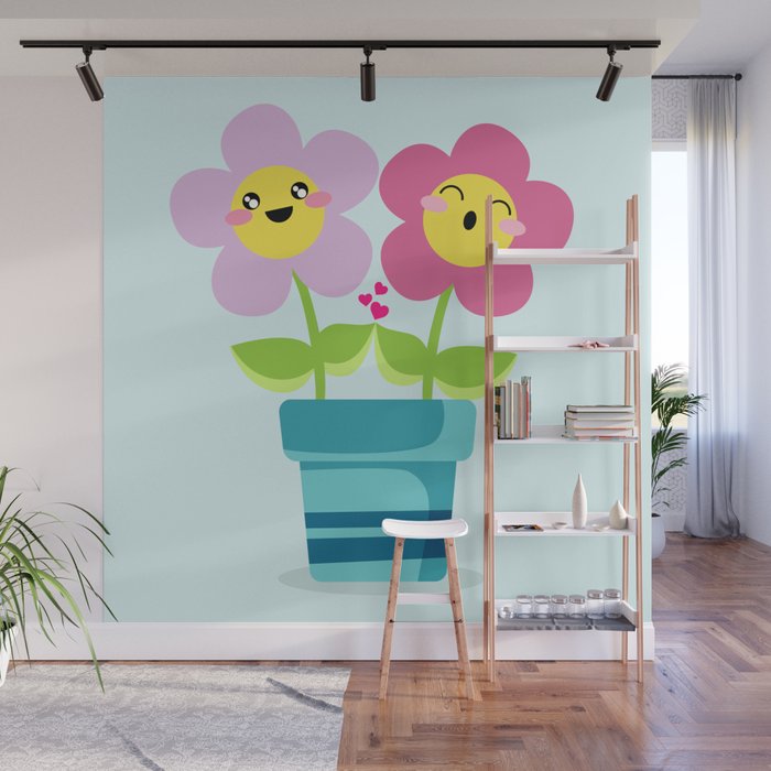 Kawaii Spring Lovers Wall Mural By Eugeniaart Society6