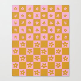 Abstract Floral Checker Pattern 3 in Gold pink Canvas Print