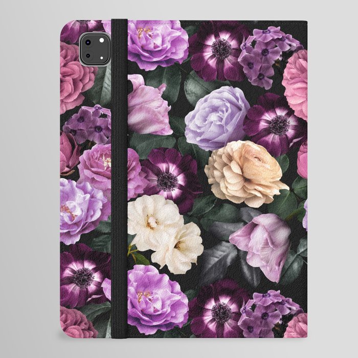 Midnight Garden - Vintage Flowers. Purple Roses, Anemone and Ranunculus. iPad Folio Case