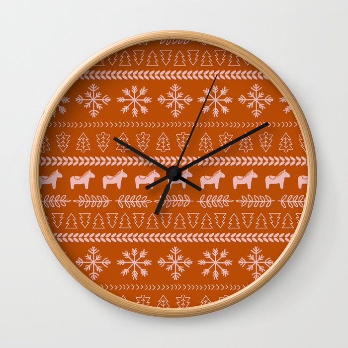 Scandinavian Christmas in Orange Wall Clock