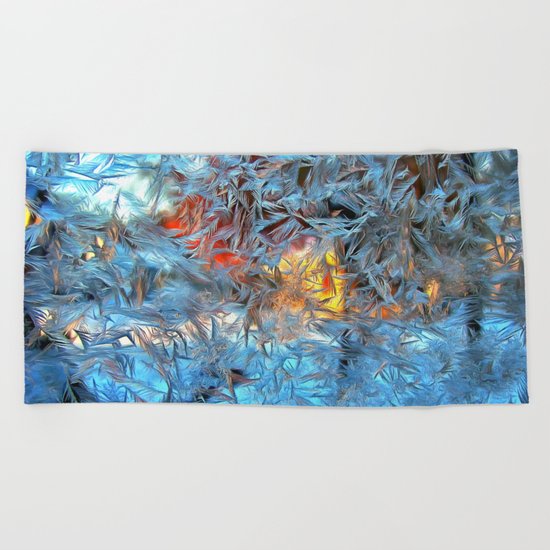 Frozen window Beach Towel