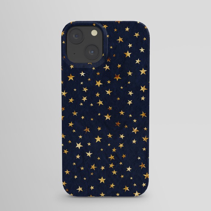 Golden Star Pattern on Dark Navy Blue Background iPhone Case