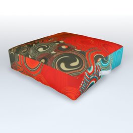 Turquoise and Red Swirls - cheerful, bright art and home decor Outdoor Floor Cushion