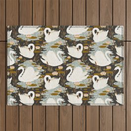 Swan Dance Pattern in Charcoal Background Outdoor Rug