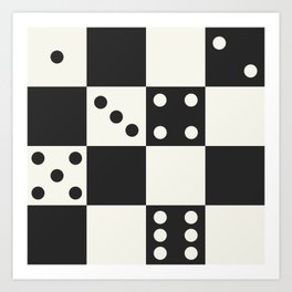 Checkered Dice Pattern (Creamy Milk & Dark Charcoal Color Palette) Art Print