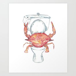 Crab in the bathroom painting watercolour Art Print