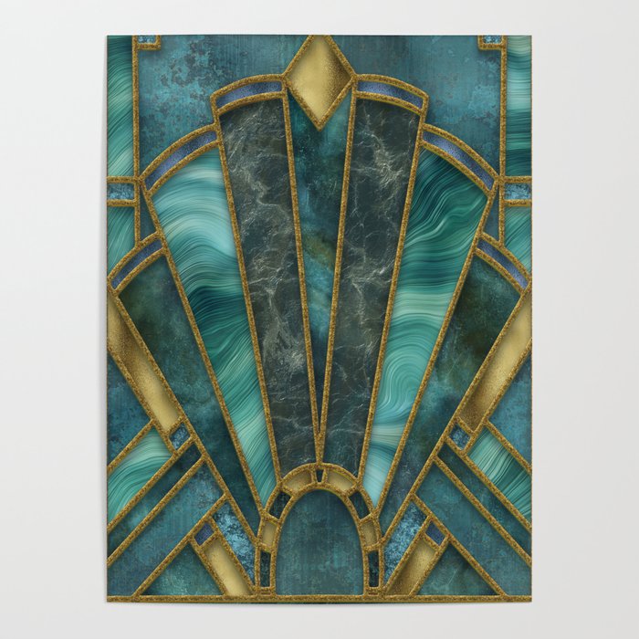 Elegant Stained Glass Art Deco Window With Marble And Gemstone Poster
