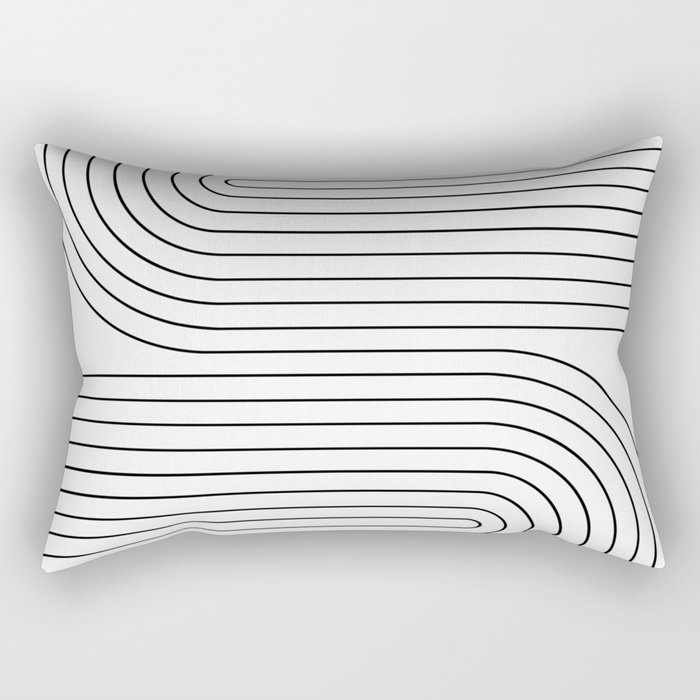 Minimal Line Curvature I Black and White Mid Century Modern Arch Abstract Rectangular Pillow