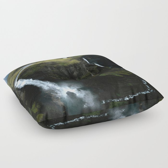 Moody Haifoss waterfall in Iceland – Landscape Photography Floor Pillow