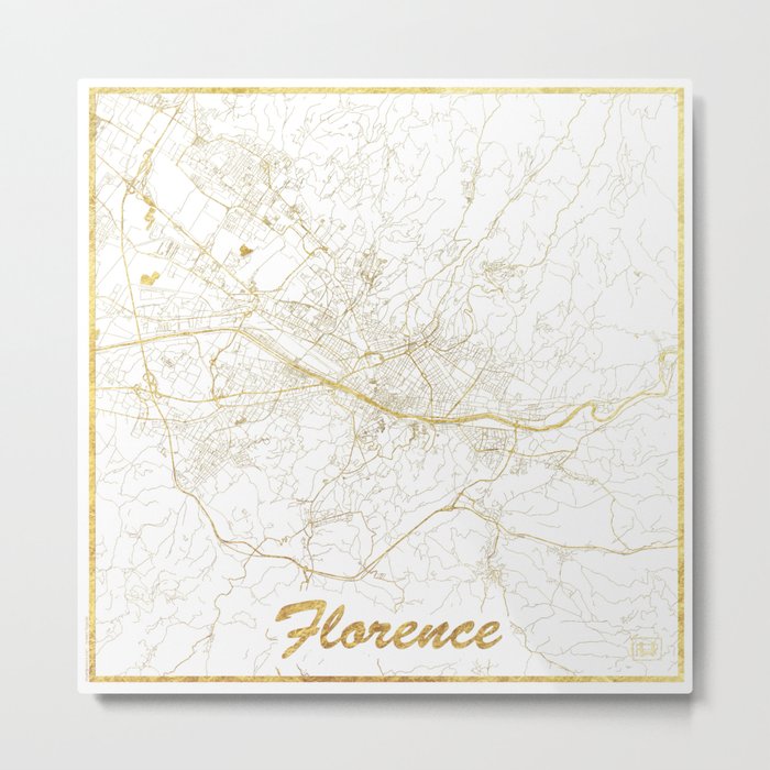 Florence Map Gold Metal Print