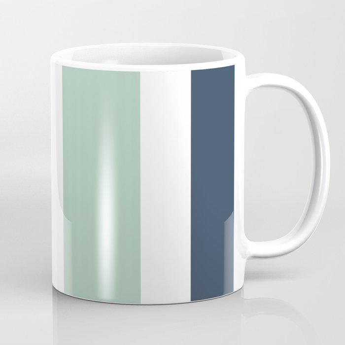 4 Stripe Minimalist Color Block Pattern in Blue, Golden Mustard and Aqua Mint on White Coffee Mug