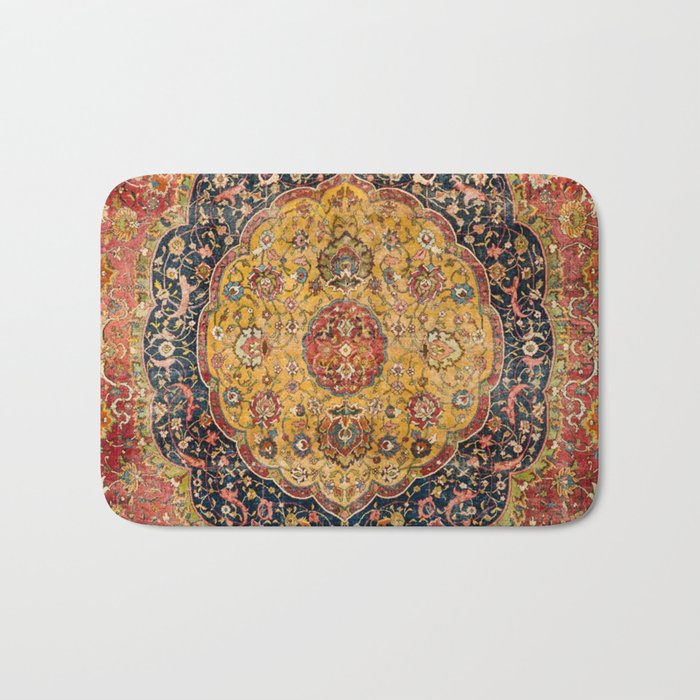 Indian Boho III // 16th Century Distressed Red Green Blue Flowery Colorful Ornate Rug Pattern Bath Mat