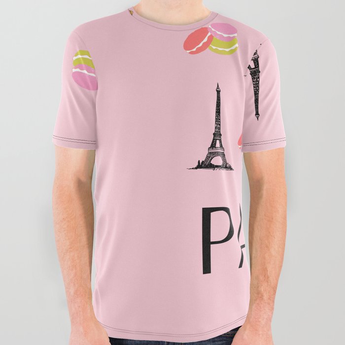 Paris Eiffel Tower Retro Modern Pink Art Decor Illustration  All Over Graphic Tee
