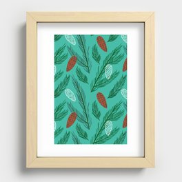 Christmas pinecone pine tree branch cartoon pattern Recessed Framed Print