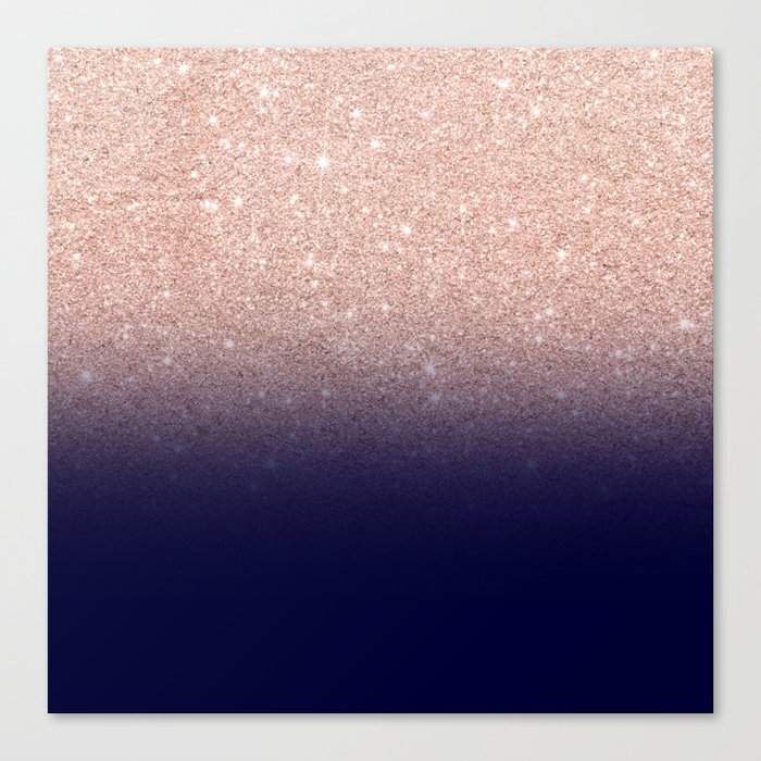 Modern faux rose gold glitter ombre gradient on navy blue Canvas Print