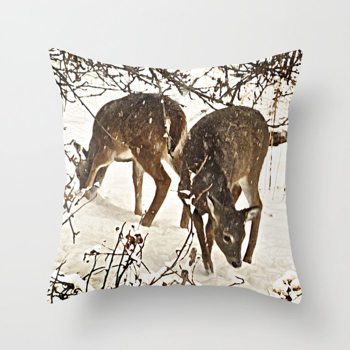 Deer in Snow Throw Pillow