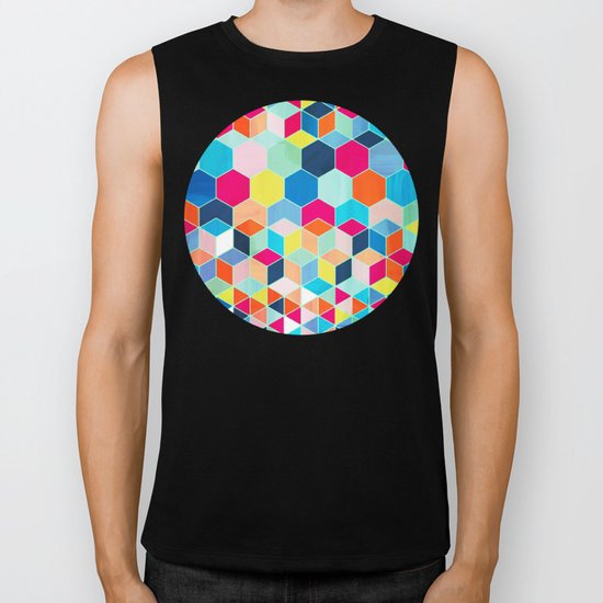 Super Bright Color Fun Hexagon Pattern Biker Tank