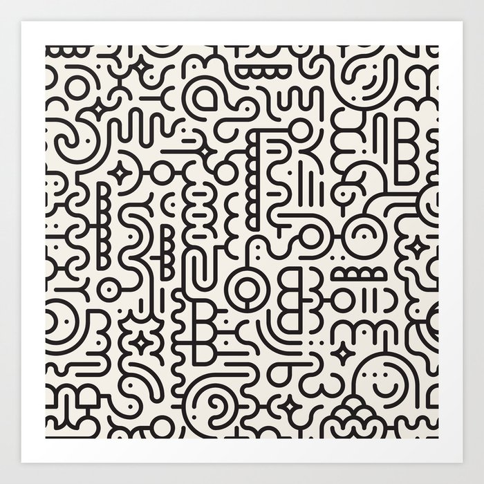 Black And White Line Art Geometric Pattern Abstract Background Art Print by | Society6