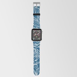 Leaves and flowers pattern on a dark blue background Apple Watch Band