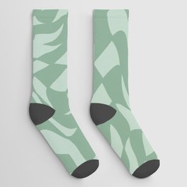 Minty sage green distorted groovy checks pattern Socks