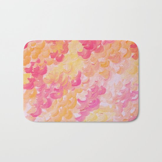 PINK PLUMES - Soft Pastel Wispy Pretty Peach Melon Clouds Strawberry Pink Abstract Acrylic Painting Bath Mat
