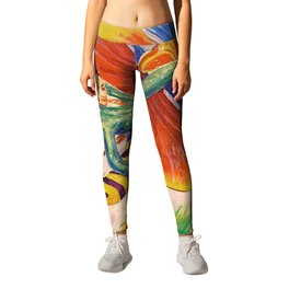 Grasshoppin' portrait of amorous couple in the meadow surrealism painting by Nils Dardel Leggings