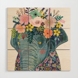 Elephant with flowers on head Wood Wall Art