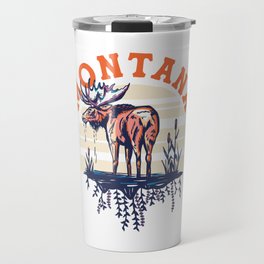 Big Sky Country, Montana. Cool Retro Travel Art Featuring A Moose Travel Mug