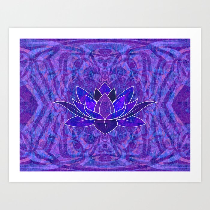 Blue and Purple Lotus Floral Tribal Print Art Print