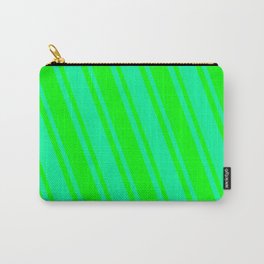 [ Thumbnail: Lime and Green Colored Lined Pattern Carry-All Pouch ]