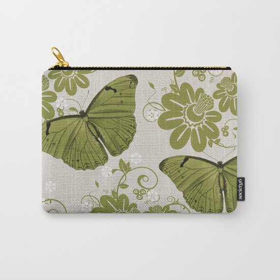 Green Butterflies & Flowers Carry-All Pouch