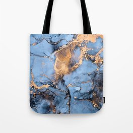 Dusty Blue + Goldenrod Abstract Marble Haze Tote Bag