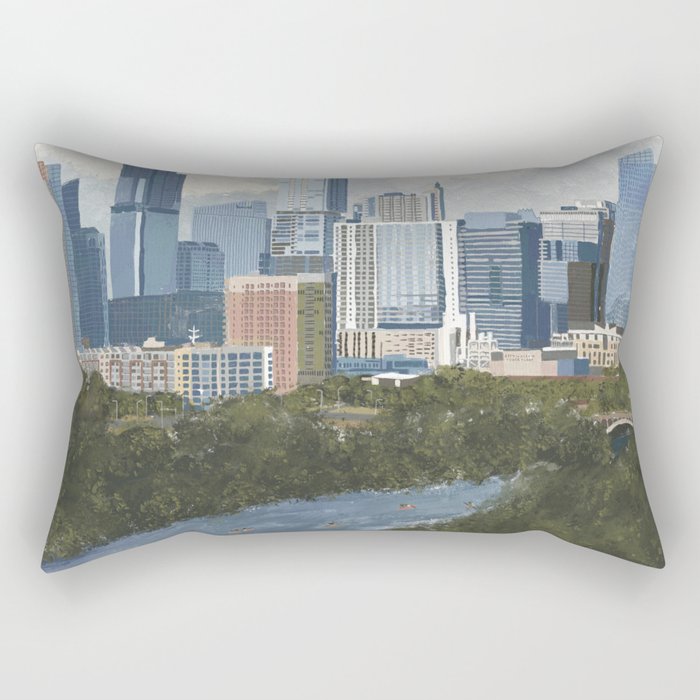 Austin, TX Skyline Painted Illustration Rectangular Pillow