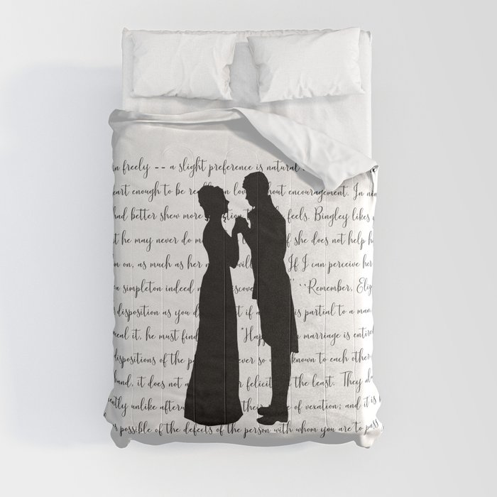 Jane Austen Pride and Prejudice Silhouette Script Comforter