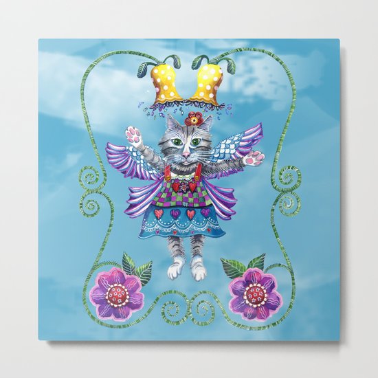 Angel Kitty (Turquoise) Metal Print