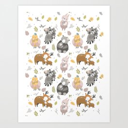 Lovely Animals Parents and Kids Hugs Baby Nursery Minimalist Seamless Pattern Art Print