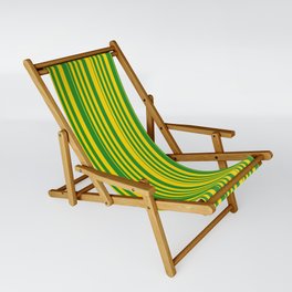 [ Thumbnail: Yellow & Forest Green Colored Pattern of Stripes Sling Chair ]