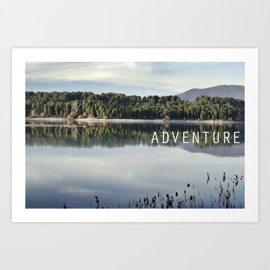 Adventure. Canoeing on the lake. Art Print