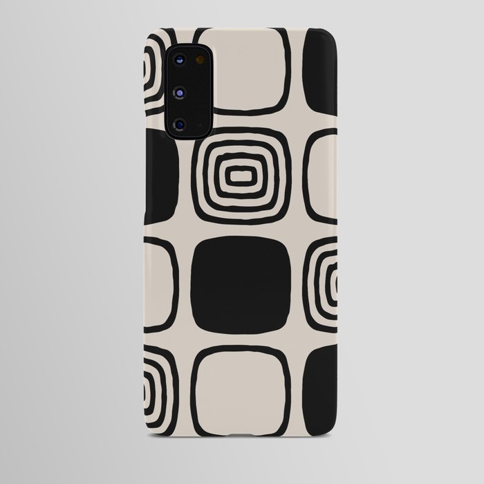 Retro Mid Century Modern Geometric Abstract 929 Black and Linen White Android Case